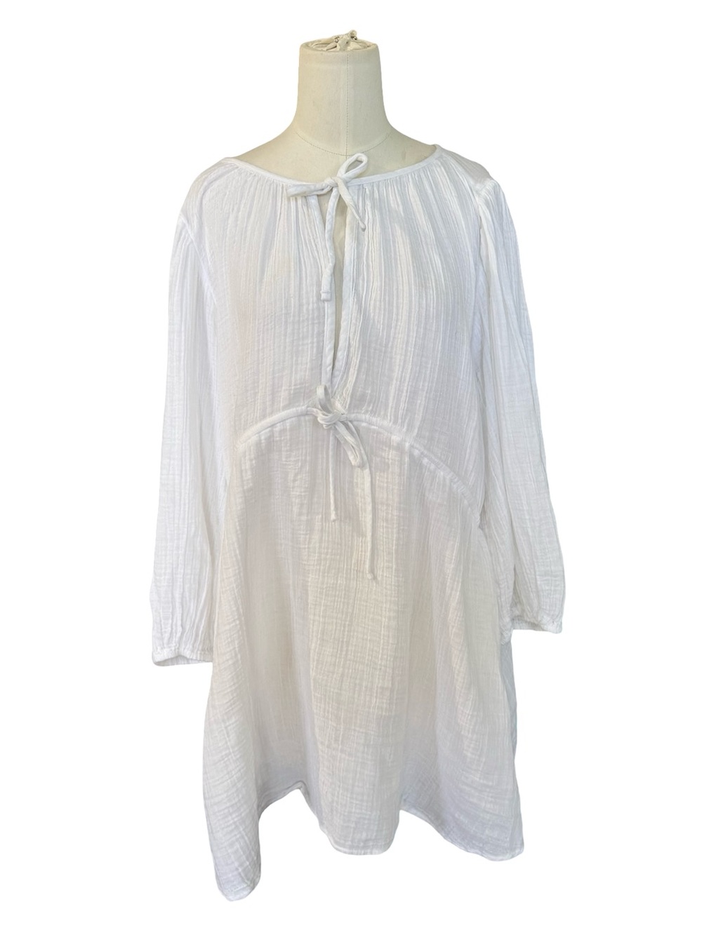 Abercrombie & Fitch White Cotton Gauze Boho Peasant Mini Dress Size M - Picture 4 of 7